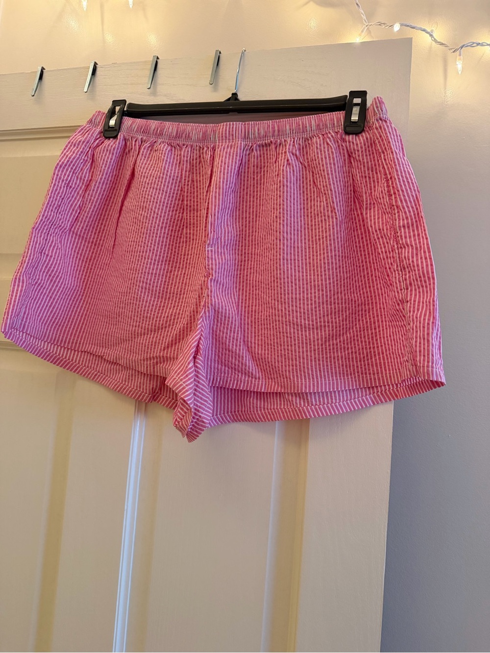 aerie Pink Seersucker High-Waist Casual Shorts